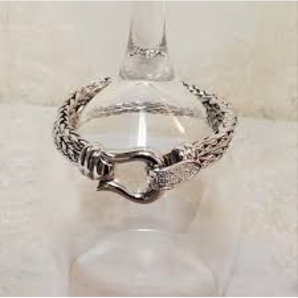 heavy 925 double strand wheat link chain bracelet diamond embellished clasp 7.5 - Picture 2 of 5